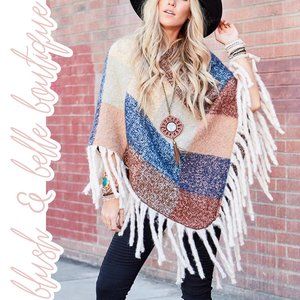PEYTON Color Block Tassel Poncho